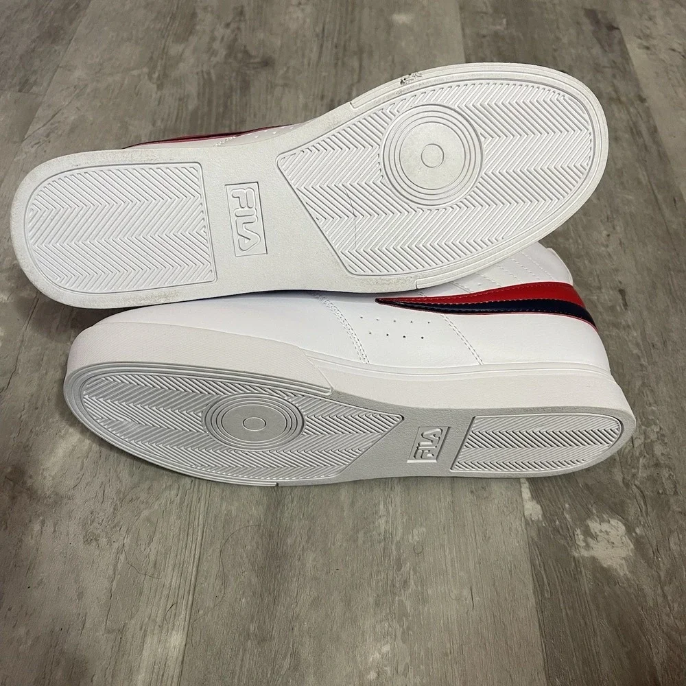FILA Vulc‎ Size 10.5 Faux Leather White Navy Red High Top Sneakers Men Shoes